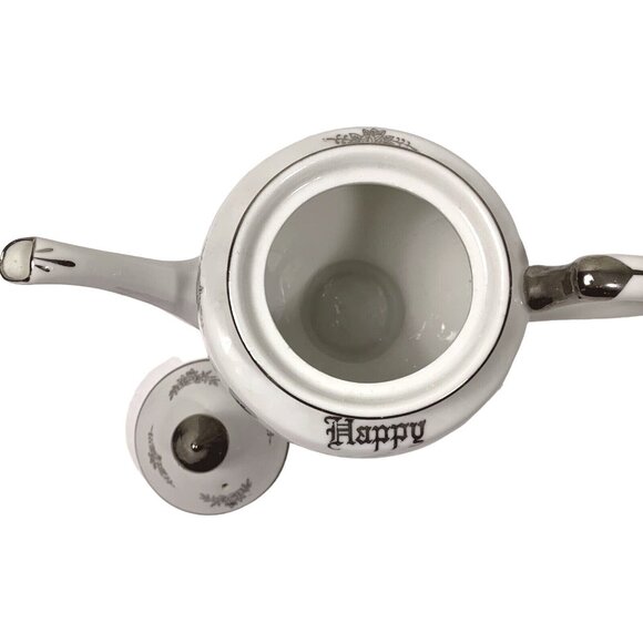 Vintage Happy Silver Anniversary Teapot 25 Years Bells Floral Collectible Gift - Picture 7 of 9